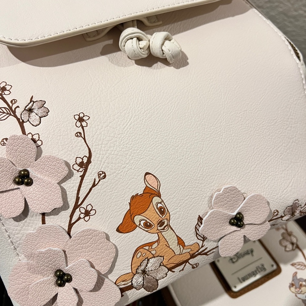 Loungefly Disney Bambi Thumper Cherry Blossom Floral Flap Mini Backpack & Wallet - Picture 7 of 10
